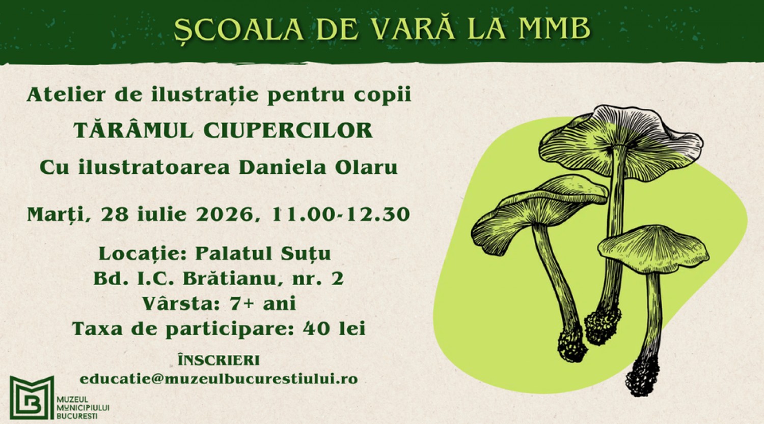 Școala de vară la MMB. Atelier de ilustrație pentru copii – Tărâmul ciuperc